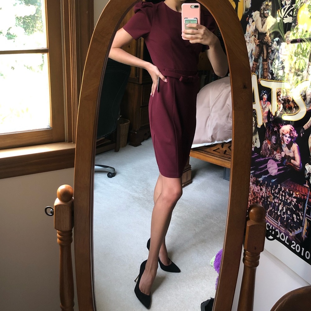 Express Maroon Puffed Shoulder Dress